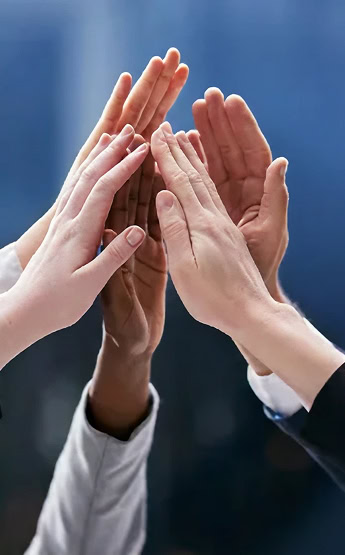 Teamwork hands reaching together. Diverse group collaboration concept, achieving success with unity and support.