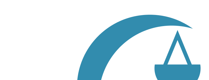 Abstract justice scales logo. White and blue graphic icon for law firm, legal services, or balance concept. Minimalist design.